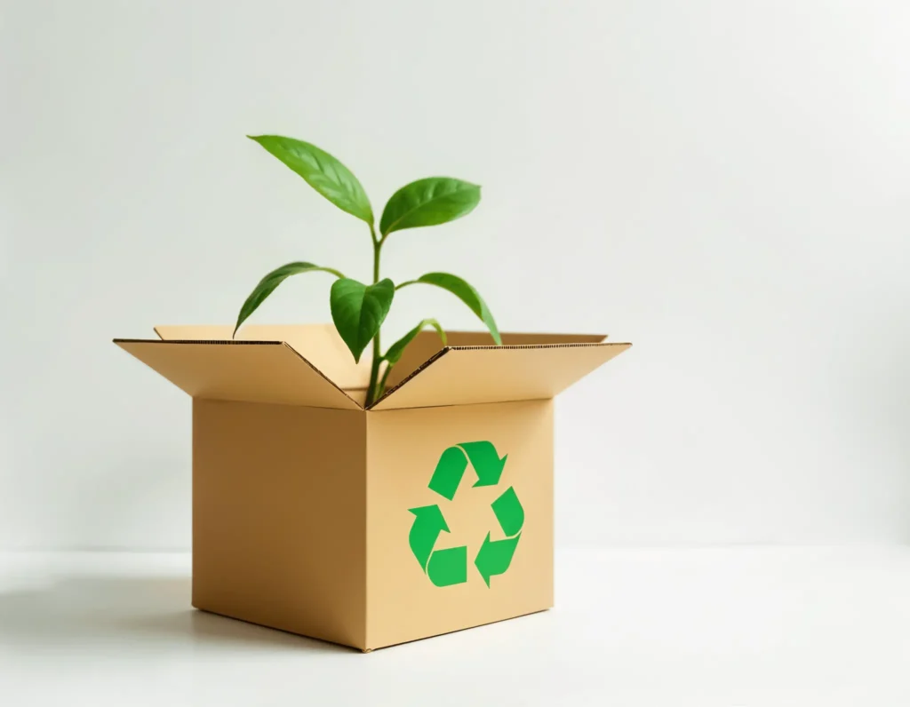 ekologiczne opakowanie Cenesti – karton z roślinką i znakiem recyklingu